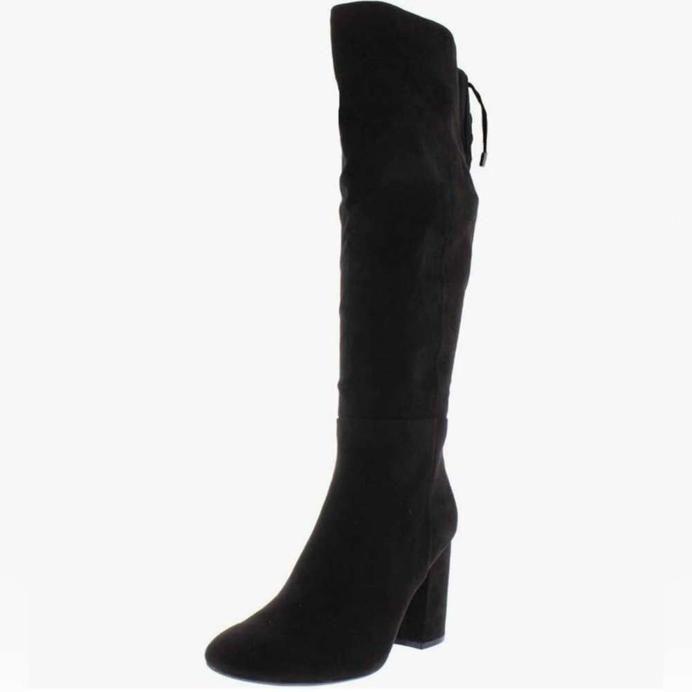Suede Lace up high Boot Black Size 6 Dressy Square heel Night out